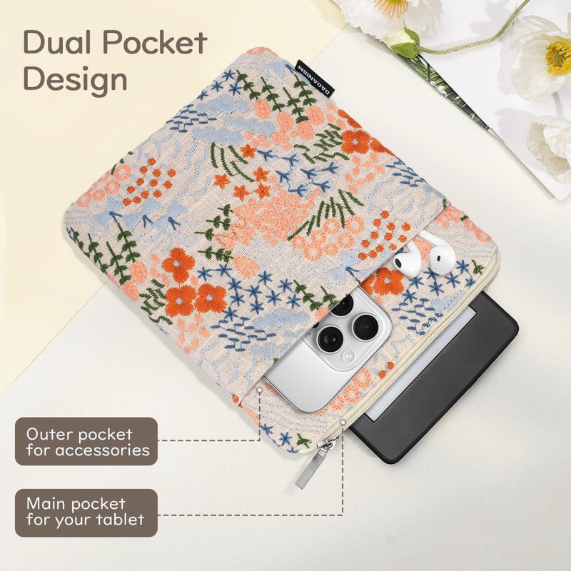 Dadanism Embroidered Daisy Padded Sleeve for All-New Kindle Paperwhite, 7" Kindle Colorsoft Signature Edition, Protective Sleeve Case for 6" Kindle/Kindle Oasis/Kobo E-Reader, Beige Floral - Image 4